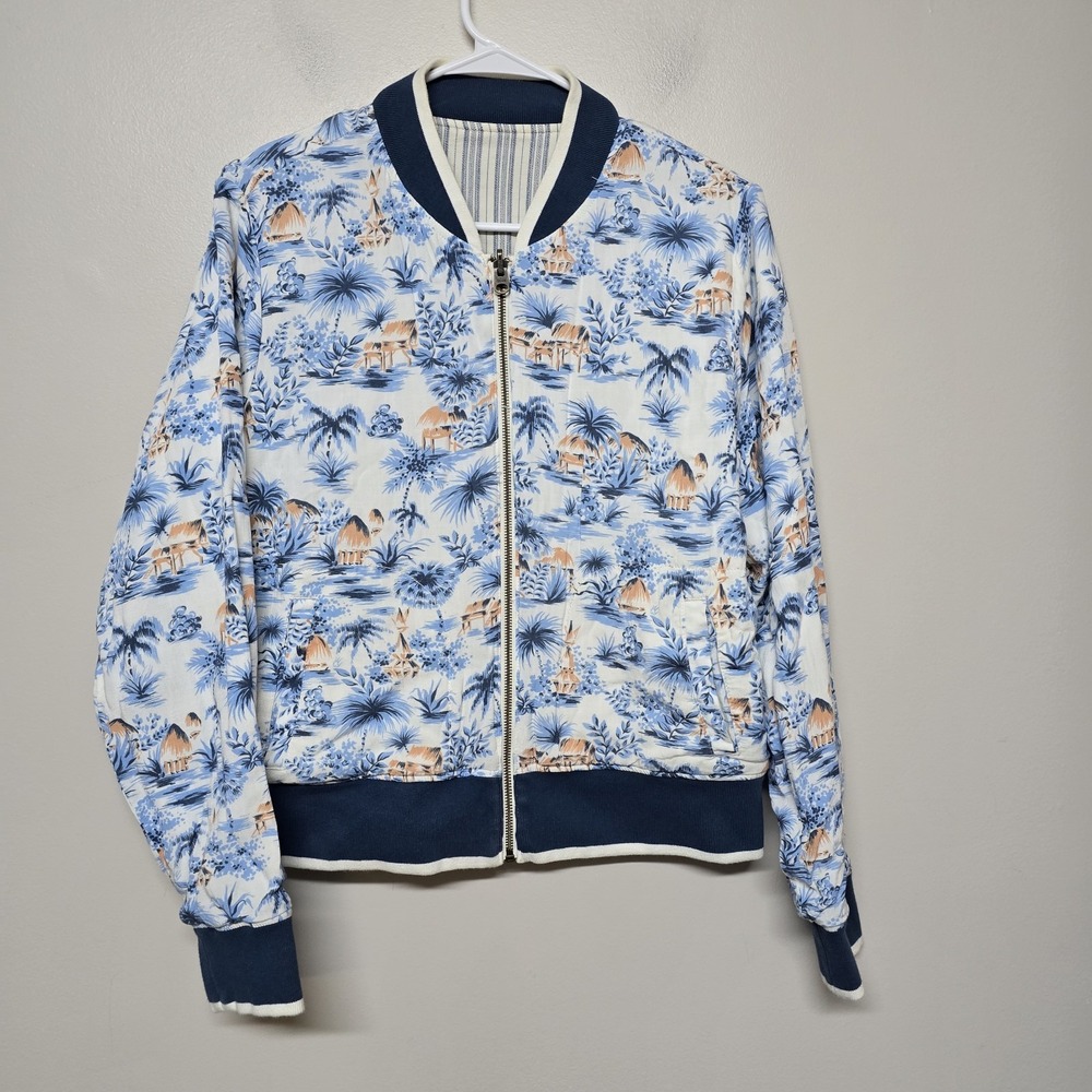 Faherty Mandalay Reversible Bomber Jacket Tropical Print / Striped Sz M Resort‎